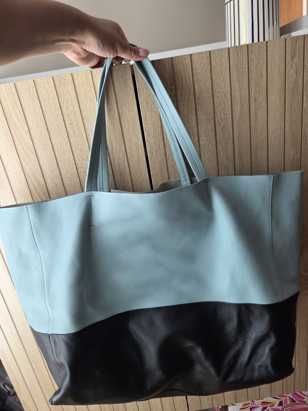 Celine Two-Tone Light Blue and Black Leather Tote - Picture 4 of 16